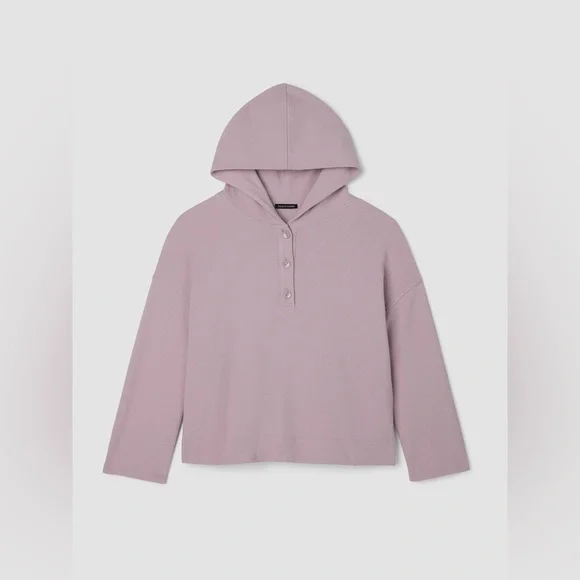 NWT EILEEN FISHER Waffle Cotton Blend Doubleknit Hooded Top in Lunette - Picture 5 of 11